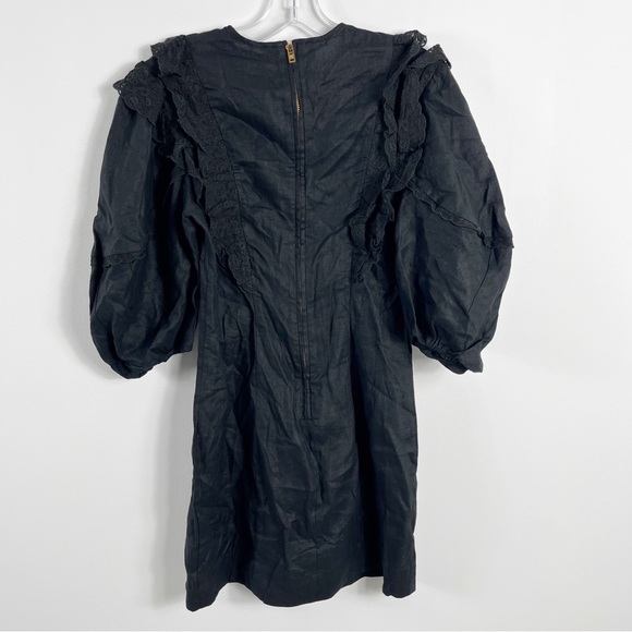 Rhode Varja Linen Puff Sleeve Organza Lace Trim Mini Dress Size 4 NWT Black - Picture 4 of 8